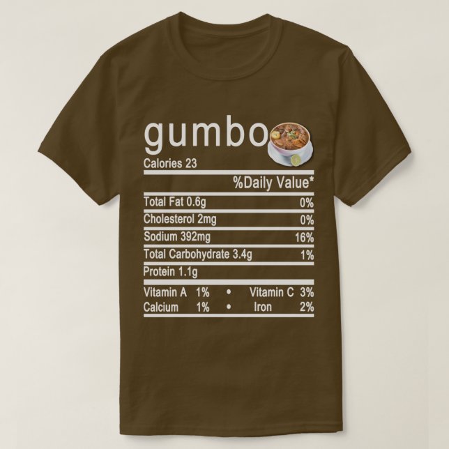 T-shirt étiquette de la valeur nutritive gumbo (Design devant)