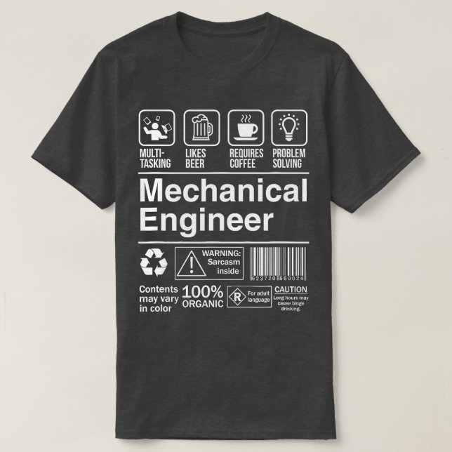 T-shirt Étiquette de produit du mécanicien (Design devant)