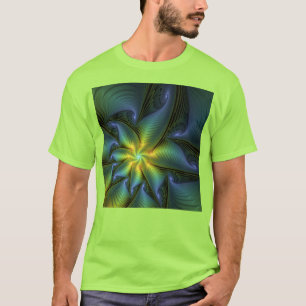 T-shirt Etoile Abstraite, Bleu brillant Vert Or Fractal Ar
