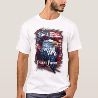 T-shirt Étoile Rayures Liberté Pour Toujours Aigle Drapeau