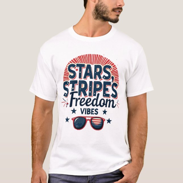 T-shirt Étoiles, bandes & Vibes de liberté (Devant)