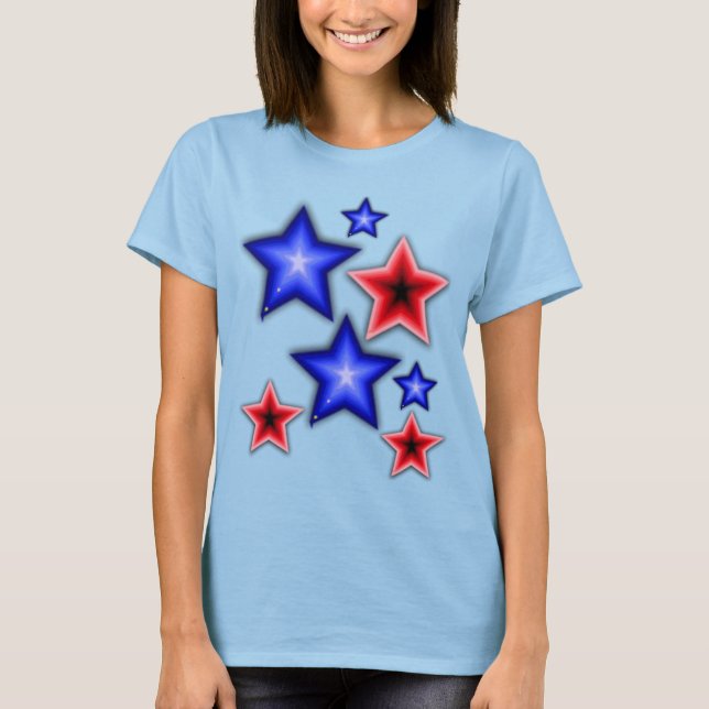 T-shirt Étoiles brillantes bleues et de rouge (Devant)