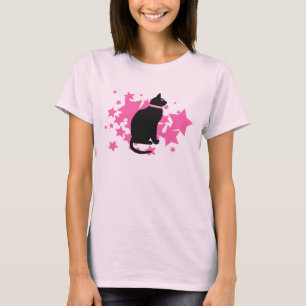 T-shirt Étoiles de rose de chat noir