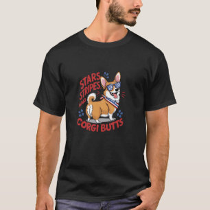 T-shirt Étoiles drôles, rayures et fesses de corgi