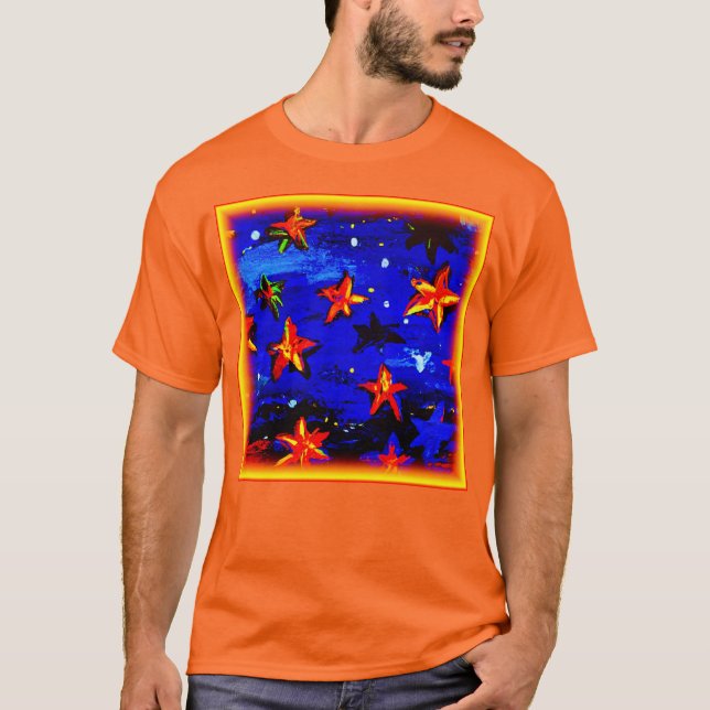 T-shirt Étoiles Orange De Couleur Lumineuse. Commandez dès (Devant)