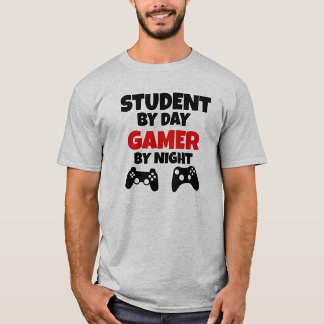 T-shirt Étudiant par jour, Gamer par nuit (Devant)