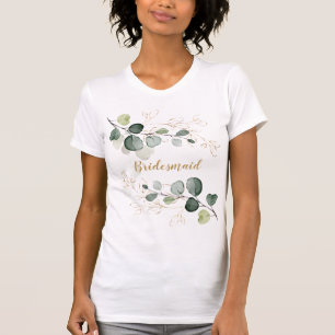 T-shirt Éucalyptus Feuille Gold Floral Bridesmaid