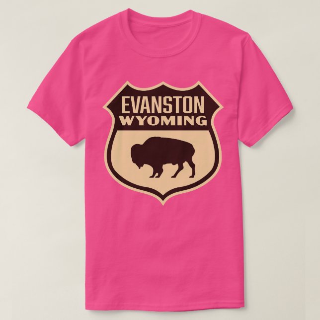 T-shirt Evanston Wyoming Retro Buffalo Shield Brown (Design devant)