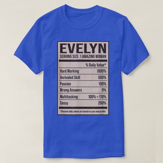 T-shirt Evelyn Nutrition Facts Nom Pseudo Alias Titre F (Design devant)