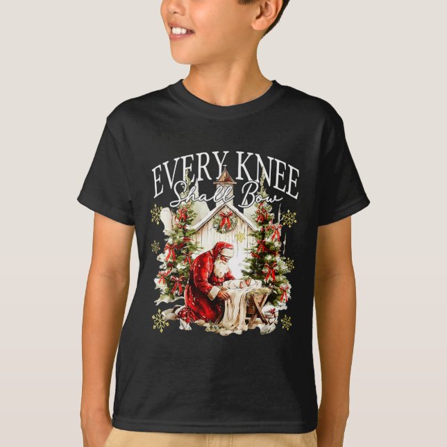 T-shirt Every Knee Shall Bow Jesus Birth Christian Santa C (Devant)