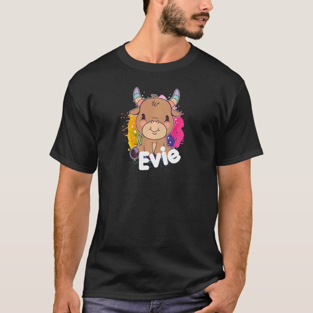T-shirt EVIE Belle fille nom avec adorable petite vache (Devant)