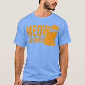 T-shirt Evil Grin Pumpkin Cat Meow Happy Halloween