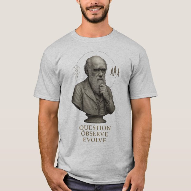 T-shirt ÉVOLUTION DE LA PENSÉE – Questionner. Observer. Év (Devant)