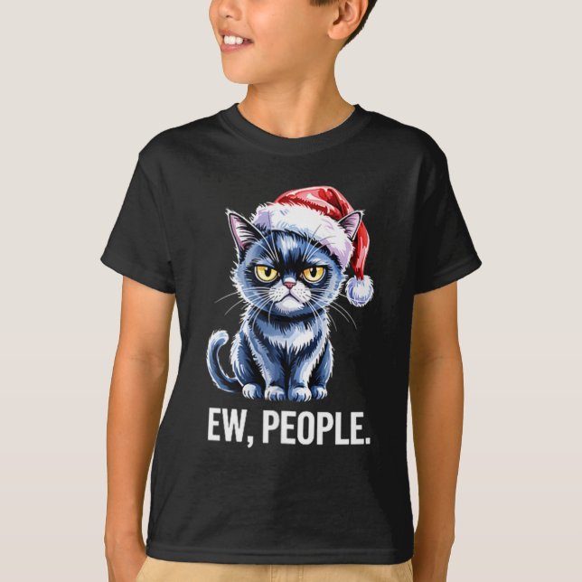 T-shirt Ew People Black Cat Christmas Funny Introvert Holi (Devant)