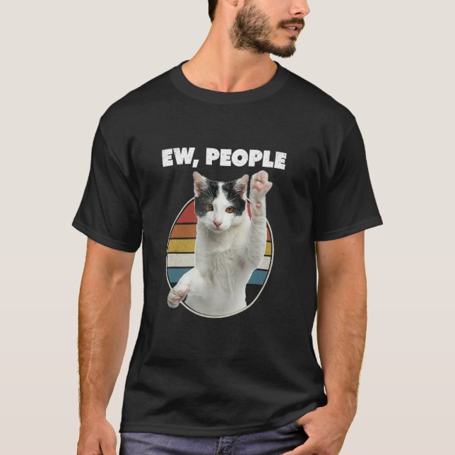 T-shirt Ew People Retro Cat  Meow Cat (Devant)