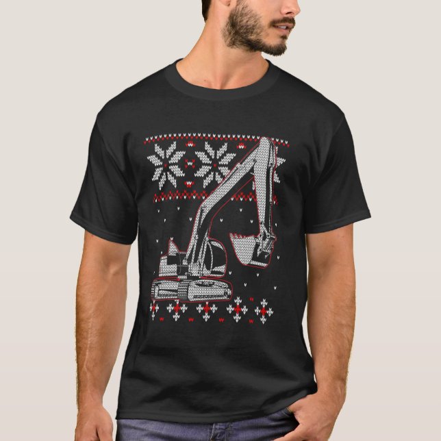T-shirt Excavator Operator Ugly Christmas Sweater Heavy Eq (Devant)