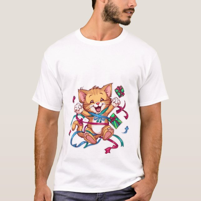 T-shirt Excited Kawaii Ginger Cat Birthday Celebration✨🎉 (Devant)
