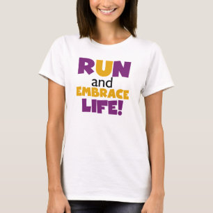 T-shirt Exécuter Embrasser la vie violet jaune