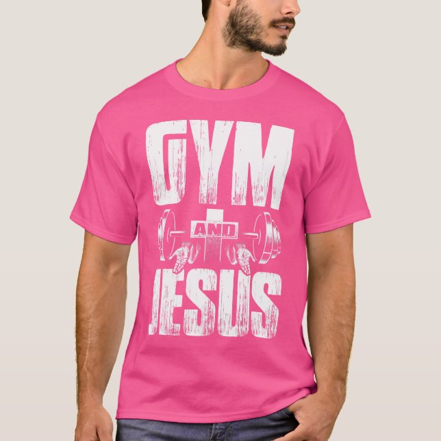 T-shirt Exercice Religieux Gym Jesus Barbell Poids Lifting (Devant)