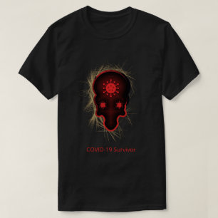 T-shirt Expérience COVID-19, Survivant, crâne rouge et noi