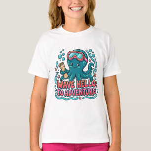 T-shirt Explorateur de pieuvre mignon "Faire signe à l'ave