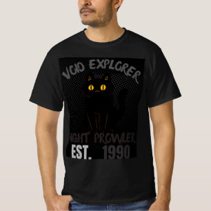 T-shirt Explorateur du Vide Chat Noir Fouineur de Nuit Gra
