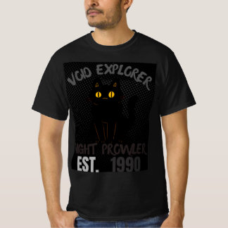 T-shirt Explorateur du Vide Chat Noir Fouineur de Nuit Gra
