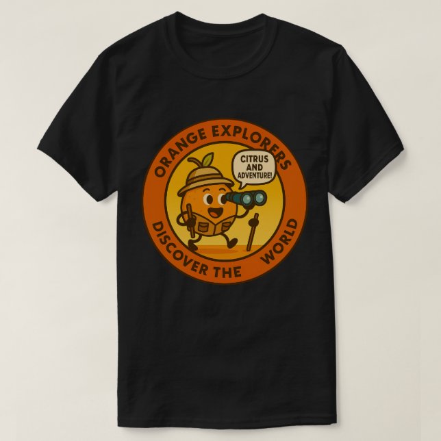 T-shirt Explorateurs Orange Découvrez Le Monde (Design devant)