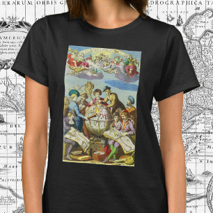 T-shirt Explorateurs vintages avec carte du monde antique,