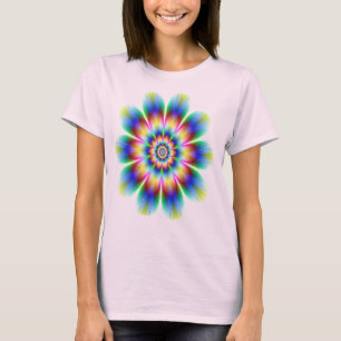 T-shirt Explosion d'arc-en-ciel de fleur de fractale