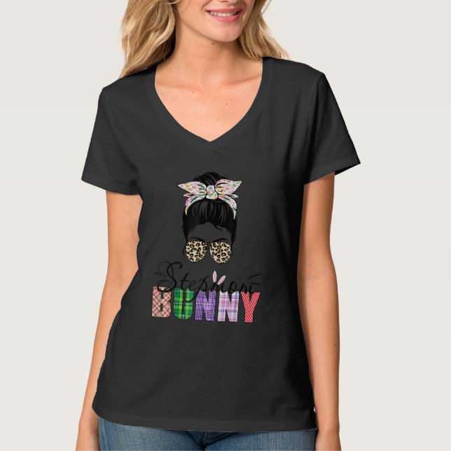 T-shirt Extraordinaire Stepmaman Bunny Messy Bun Leopard J (Devant)
