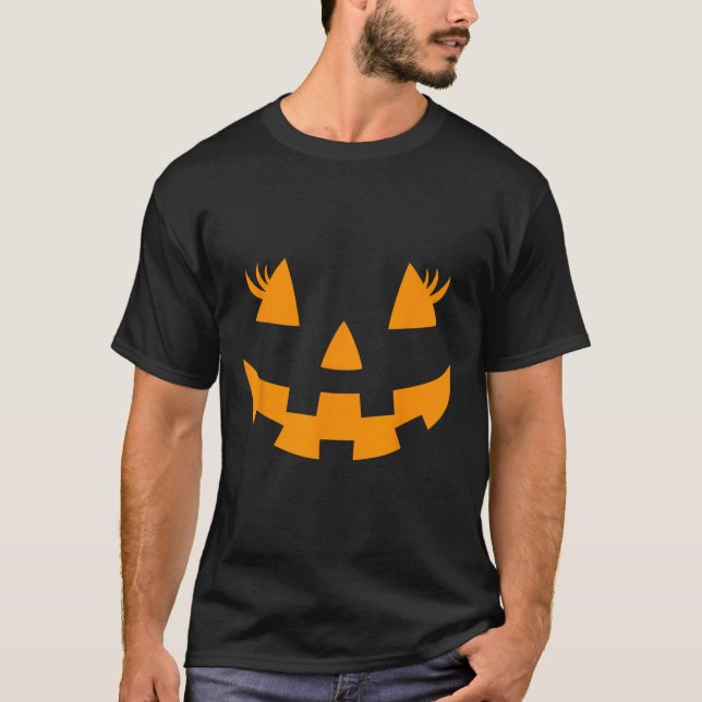 T-shirt Eyelashes Jack-o'-lantern Face Citrouille Hallowen (Devant)