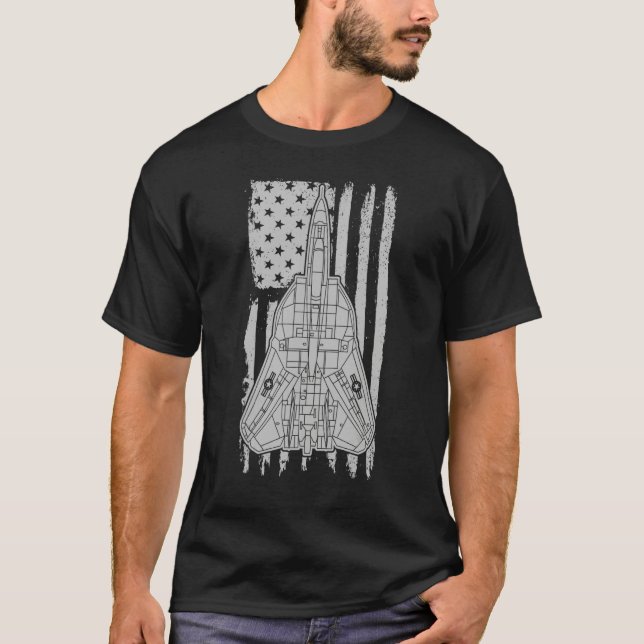 T-shirt F 14 Tomcat Fighter Jet Airplane American Flag F14 (Devant)