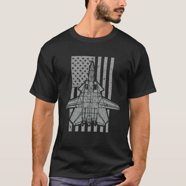T-shirt F 14 Tomcat Jet Fighter American Flag (Devant)
