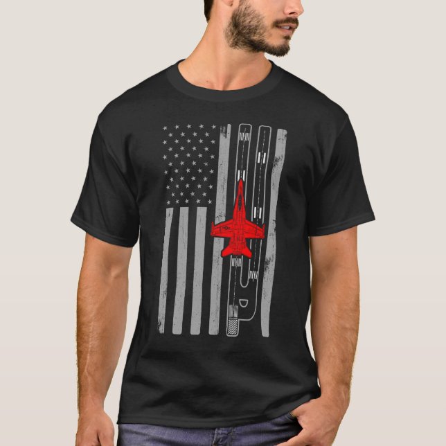 T-shirt F-18 Hornet Fighter Jet Drapeau américain piste F1 (Devant)