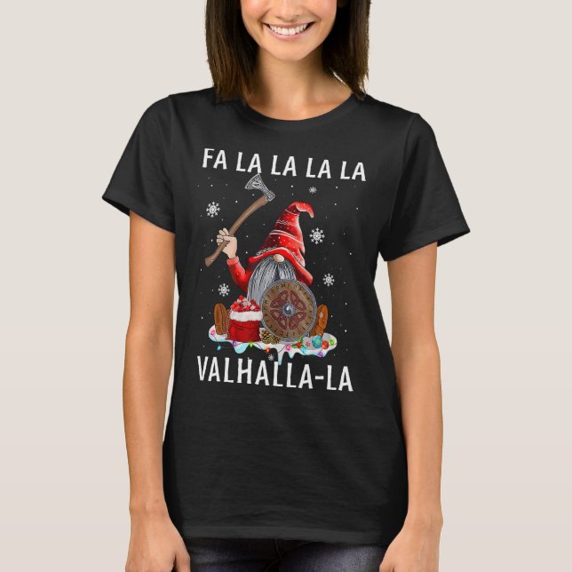 T-shirt Fa La Valhalla Xmas Gnome Beard Viking Arme C (Devant)