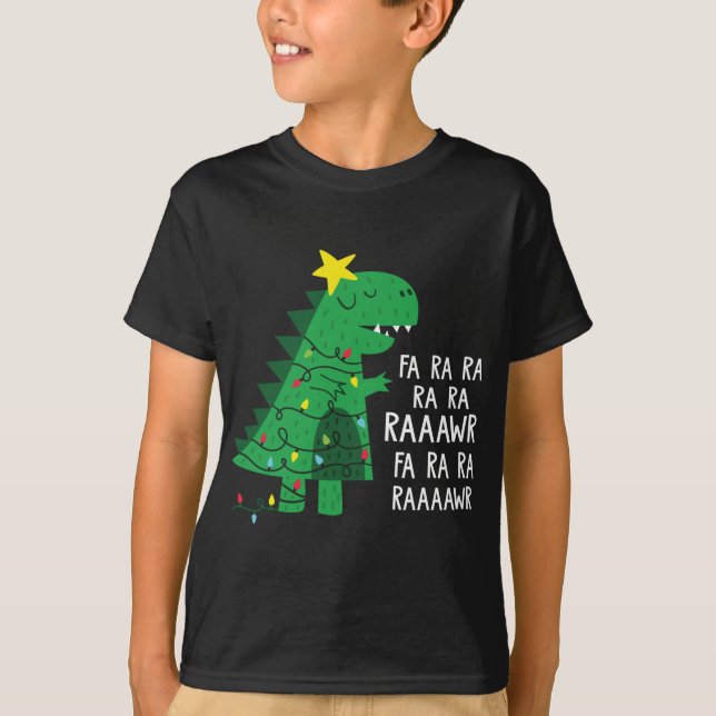 T-shirt Fa Ra Rawer Tree Rex Funny Joyeux Noël Dino (Devant)