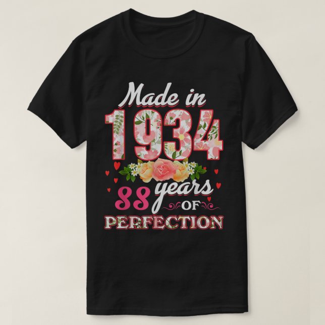 T-shirt Fabriqué En 1934 Floral 88 Ans 88E Anniversaire Ca (Design devant)