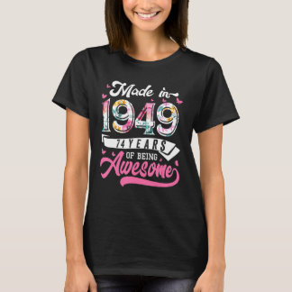 T-shirt Fabriqué En 1949 Floral 74 Ans 74ème Anniversaire