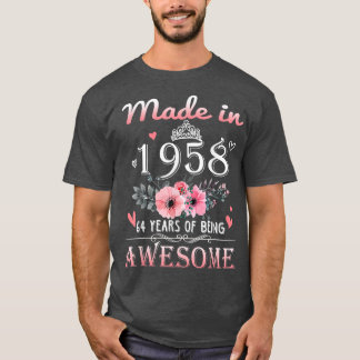 T-shirt Fabriqué En 1958 Floral 64 Ans 64e Anniversaire Ca