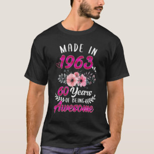 T-shirt Fabriqué En 1963 Floral 60 Année D'Être Impression