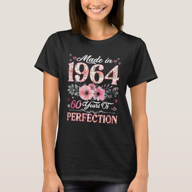 T-shirt Fabriqué En 1964 Floral 60 Ans 60ème Anniversaire (Devant)