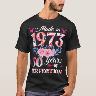 T-shirt Fabriqué En 1973 Floral 50 Ans 50e Anniversaire Gi
