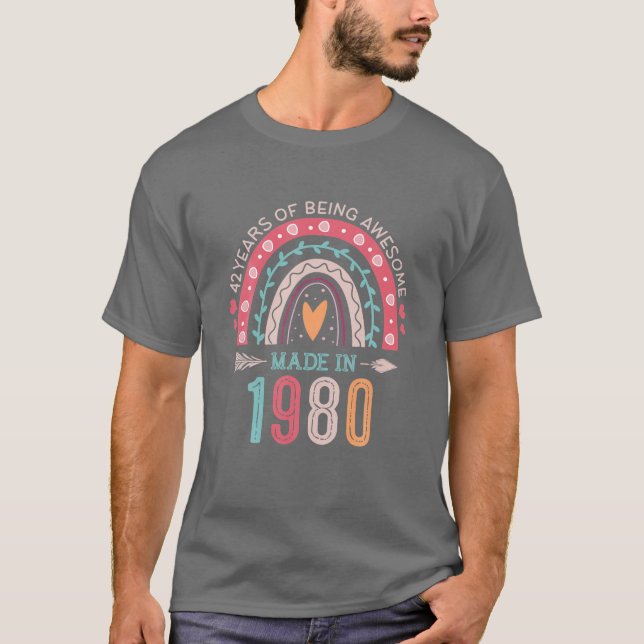 T-shirt Fabriqué En 1980 42 Ans Arc-En-Ciel 42E Anniversai (Devant)