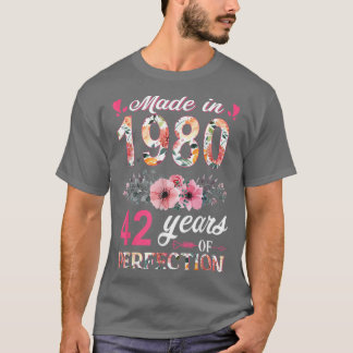 T-shirt Fabriqué En 1980 Floral 42 Ans 42e Anniversaire Ca