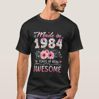 T-shirt Fabriqué En 1984 Floral 40e Anniversaire 40 Ans De