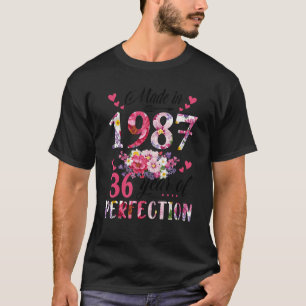 T-shirt Fabriqué En 1987 Floral 36 Ans 36e Anniversaire Wo