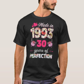 T-shirt Fabriqué En 1993 Floral 30 Ans 30ème Anniversaire 