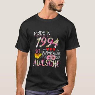 T-shirt Fabriqué En 1994 Floral 30e Anniversaire 30 Ans De