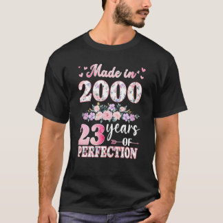 T-shirt Fabriqué En 2000 Floral 23 Ans 23E Anniversaire Po